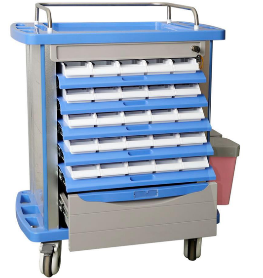 Medicine Trolley, 4 Drawers with Central Lock